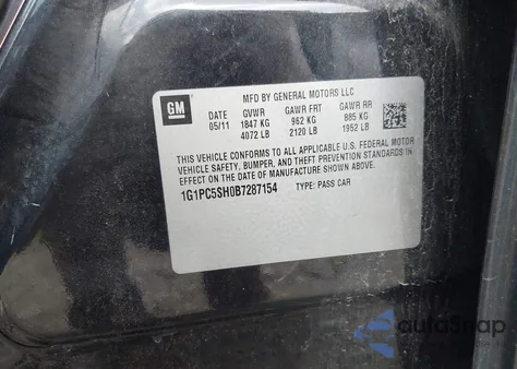 2011 Chevrolet Cruze Ls из США, поврежденный, VIN 1G1PC5SH0B7287154